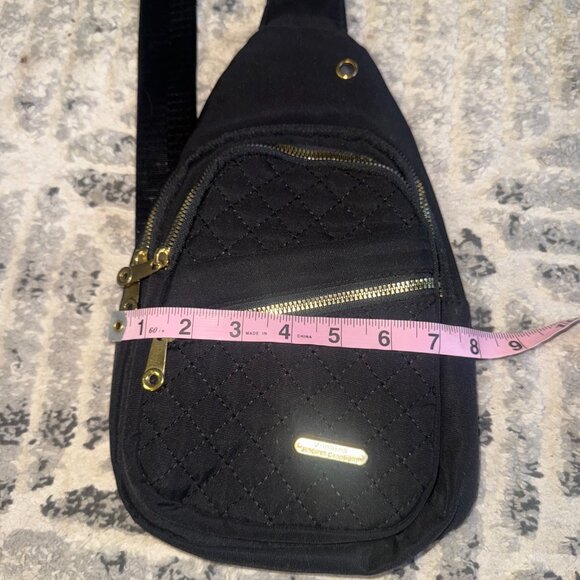 Black Crossbody Small Bag / Fanny Pack with Gold Zippers Quilted – Like New - Picture 8 of 9